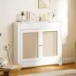 Cubre Radiadores con Puertas Abatibles y Ratán 2 Compartimentos Diseño Bohemio para Salón Dormitorio Blanco