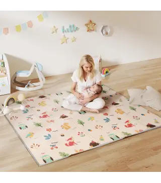 Alfombra Bebé Acolchada Plegable Reversible 150x180 cm Tapete de Actividades Bebé XPE Impermeable Multicolor