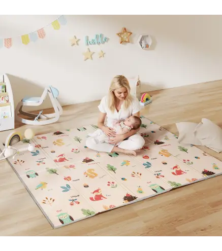Alfombra Bebé Acolchada Plegable Reversible 150x180 cm Tapete de Actividades Bebé XPE Impermeable Multicolor