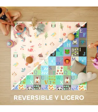 Alfombra Bebé Acolchada Plegable Reversible 150x180 cm Tapete de Actividades Bebé XPE Impermeable Multicolor