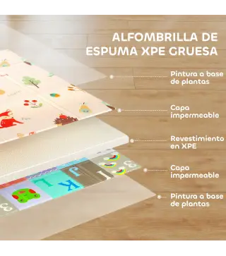 Alfombra Bebé Acolchada Plegable Reversible 150x180 cm Tapete de Actividades Bebé XPE Impermeable Multicolor