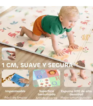Alfombra Bebé Acolchada Plegable Reversible 150x180 cm Tapete de Actividades Bebé XPE Impermeable Multicolor