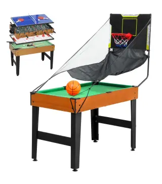 Mesa Multijuegos 5 en 1 con Futbolines para Niños Billar Ping-pong Hockey y Baloncesto 134x108x144 cm Natural y Negro