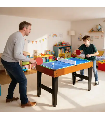 Mesa Multijuegos 5 en 1 con Futbolines para Niños Billar Ping-pong Hockey y Baloncesto 134x108x144 cm Natural y Negro