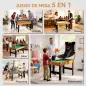 Mesa Multijuegos 5 en 1 con Futbolines para Niños Billar Ping-pong Hockey y Baloncesto 134x108x144 cm Natural y Negro