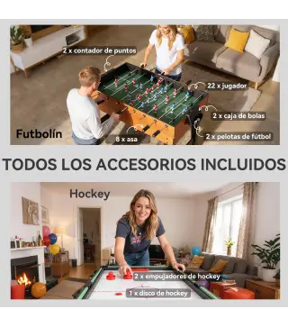 Mesa Multijuegos 5 en 1 con Futbolines para Niños Billar Ping-pong Hockey y Baloncesto 134x108x144 cm Natural y Negro