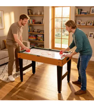 Mesa Multijuegos 5 en 1 con Futbolines para Niños Billar Ping-pong Hockey y Baloncesto 134x108x144 cm Natural y Negro
