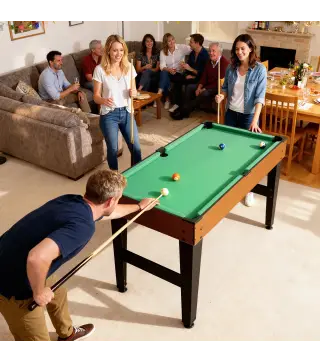 Mesa Multijuegos 5 en 1 con Futbolines para Niños Billar Ping-pong Hockey y Baloncesto 134x108x144 cm Natural y Negro