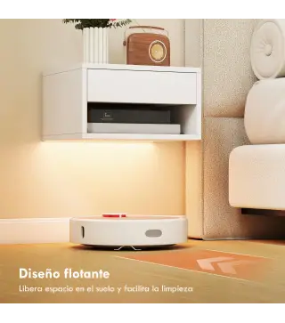 Juego de 2 Mesitas de Noche Flotantes con Luces LED RGB Control de APP Cajón Estante Abierto 37x32x21 cm Blanco