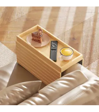 Bandeja de Brazo para Sofá de Bambú Plegable y Flexible con Base Antideslizante para Aperitivos Teléfonos y Bebidas