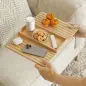 Bandeja de Brazo para Sofá de Bambú Plegable y Flexible con Base Antideslizante para Aperitivos Teléfonos y Bebidas