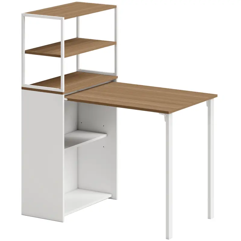 Escritorio Plegable con Estantería con 4 Estantes Mesa de Ordenador para Estudio Oficina Casa 105x60x127 cm Natural Escritorio Plegable con Estantería con 4 Estantes Mesa de Ordenador para Estudio Oficina Casa 105x60x127 cm Natural