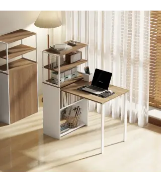 Escritorio Plegable con Estantería con 4 Estantes Mesa de Ordenador para Estudio Oficina Casa 105x60x127 cm Natural