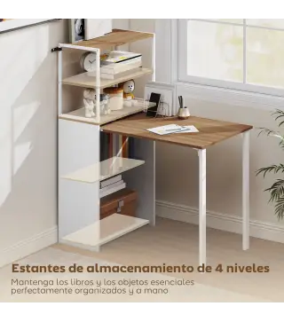 Escritorio Plegable con Estantería con 4 Estantes Mesa de Ordenador para Estudio Oficina Casa 105x60x127 cm Natural