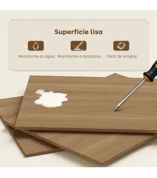 Escritorio Plegable con Estantería con 4 Estantes Mesa de Ordenador para Estudio Oficina Casa 105x60x127 cm Natural