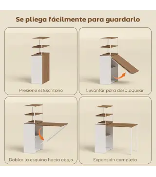 Escritorio Plegable con Estantería con 4 Estantes Mesa de Ordenador para Estudio Oficina Casa 105x60x127 cm Natural