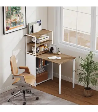 Escritorio Plegable con Estantería con 4 Estantes Mesa de Ordenador para Estudio Oficina Casa 105x60x127 cm Natural