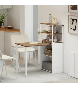 Escritorio Plegable con Estantería con 4 Estantes Mesa de Ordenador para Estudio Oficina Casa 105x60x127 cm Natural