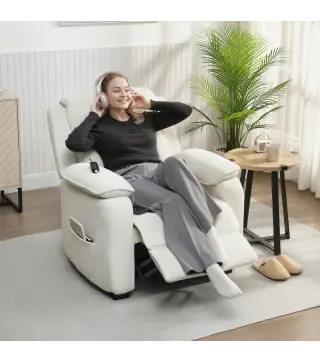 Sillón relax eléctrico sillón reclinable puerto USB reposapiés bolsillos laterales mando a distancia 86x90x103cm crema