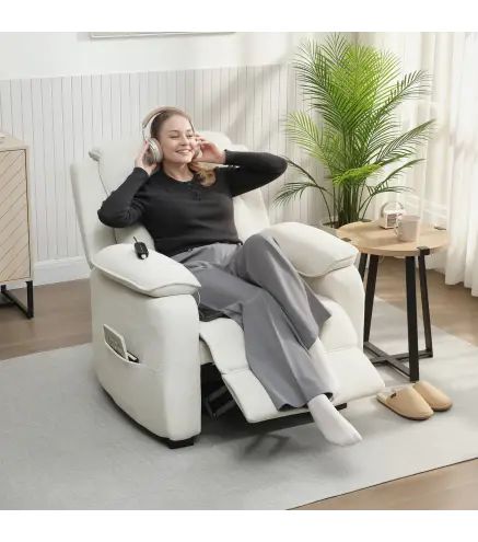Sillón relax eléctrico sillón reclinable puerto USB reposapiés bolsillos laterales mando a distancia 86x90x103cm crema