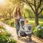 Carrito para Perros Pequeños Plegable hasta 10 kg con 3 Ruedas Capota Ajustable Cesta Ventanas de Malla Portavasos Gris Carrito para Perros Pequeños Plegable hasta 10 kg con 3 Ruedas Capota Ajustable Cesta Ventanas de Malla Portavasos Gris