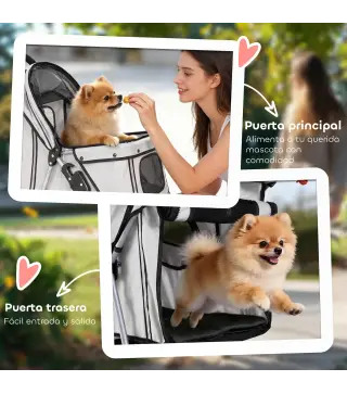 Carrito para Perros Pequeños Plegable hasta 10 kg con 3 Ruedas Capota Ajustable Cesta Ventanas de Malla Portavasos Gris