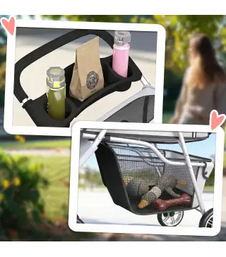 Carrito para Perros Pequeños Plegable hasta 10 kg con 3 Ruedas Capota Ajustable Cesta Ventanas de Malla Portavasos Gris