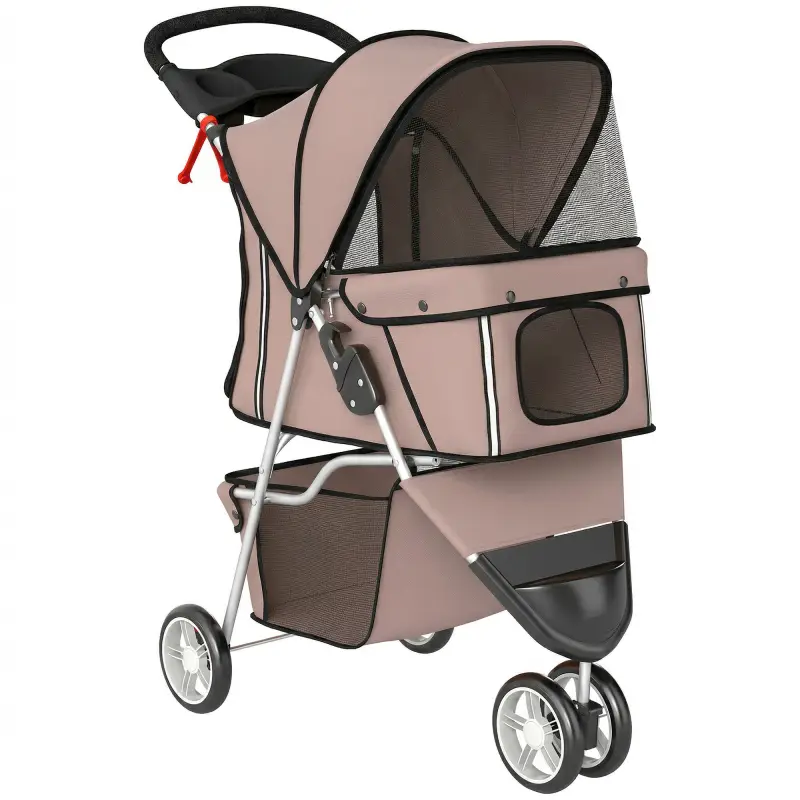 Carrito para Perros Pequeños con Cesta de Almacenaje Ventanas de Malla y Cinturón de Seguridad 77x44x102 cm Café Carrito para Perros Pequeños con Cesta de Almacenaje Ventanas de Malla y Cinturón de Seguridad 77x44x102 cm Café