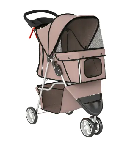 Carrito para Perros Pequeños con Cesta de Almacenaje Ventanas de Malla y Cinturón de Seguridad 77x44x102 cm Café