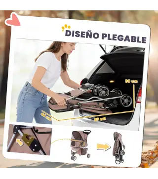 Carrito para Perros Pequeños con Cesta de Almacenaje Ventanas de Malla y Cinturón de Seguridad 77x44x102 cm Café