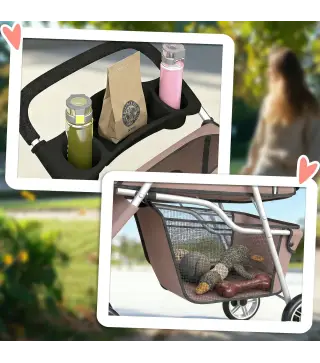 Carrito para Perros Pequeños con Cesta de Almacenaje Ventanas de Malla y Cinturón de Seguridad 77x44x102 cm Café