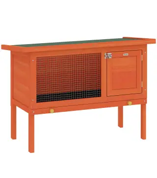 Conejera de Madera Jaula para Conejos Medianos con Techo Asfáltico Abatible Bandeja Extraíble Puerta Naranja