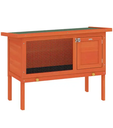 Conejera de Madera Jaula para Conejos Medianos con Techo Asfáltico Abatible Bandeja Extraíble Puerta Naranja
