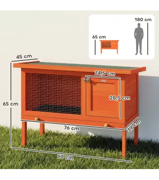 Conejera de Madera Jaula para Conejos Medianos con Techo Asfáltico Abatible Bandeja Extraíble Puerta Naranja