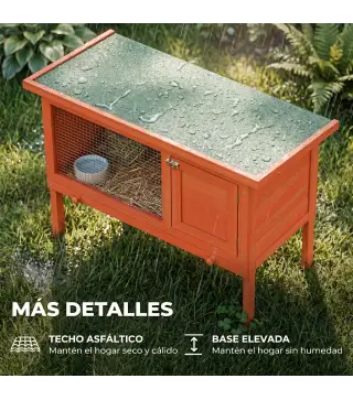 Conejera de Madera Jaula para Conejos Medianos con Techo Asfáltico Abatible Bandeja Extraíble Puerta Naranja