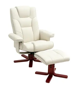 Sillón Reclinable con Reposapiés y Estructura de Madera Carga 150 kg Butaca para Dormitorio Crema