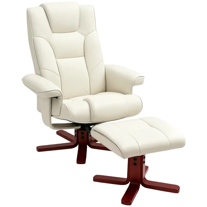 Sillón Reclinable con Reposapiés y Estructura de Madera Carga 150 kg Butaca para Dormitorio Crema
