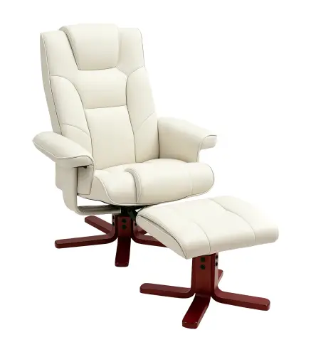 Sillón Reclinable con Reposapiés y Estructura de Madera Carga 150 kg Butaca para Dormitorio Crema