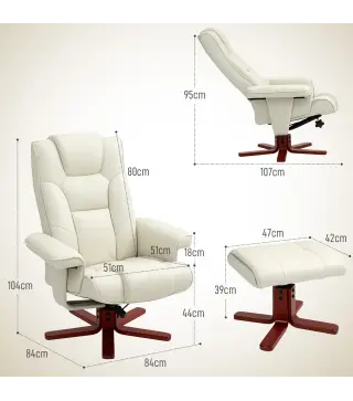 Sillón Reclinable con Reposapiés y Estructura de Madera Carga 150 kg Butaca para Dormitorio Crema