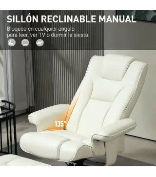 Sillón Reclinable con Reposapiés y Estructura de Madera Carga 150 kg Butaca para Dormitorio Crema
