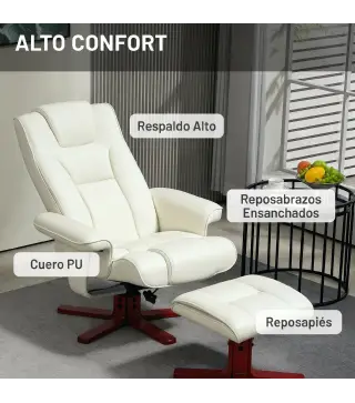 Sillón Reclinable con Reposapiés y Estructura de Madera Carga 150 kg Butaca para Dormitorio Crema