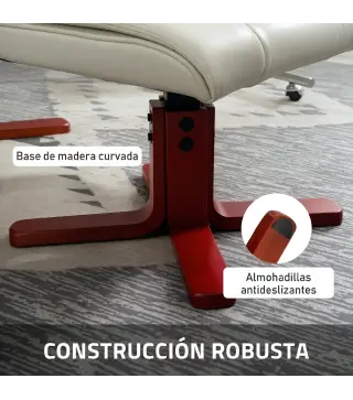Sillón Reclinable con Reposapiés y Estructura de Madera Carga 150 kg Butaca para Dormitorio Crema