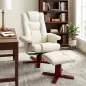 Sillón Reclinable con Reposapiés y Estructura de Madera Carga 150 kg Butaca para Dormitorio Crema
