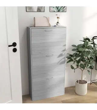 Zapatero Estrecho con 3 Puertas Abatibles Zapatero Entrada Recibidor Estantes Ajustables para 12 Pares de Zapatos Gris