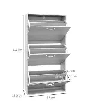 Zapatero Estrecho con 3 Puertas Abatibles Zapatero Entrada Recibidor Estantes Ajustables para 12 Pares de Zapatos Gris