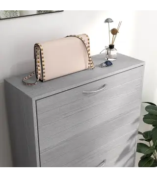 Zapatero Estrecho con 3 Puertas Abatibles Zapatero Entrada Recibidor Estantes Ajustables para 12 Pares de Zapatos Gris