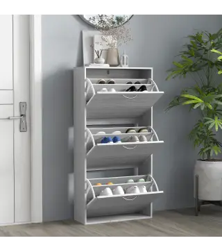 Zapatero Estrecho con 3 Puertas Abatibles Zapatero Entrada Recibidor Estantes Ajustables para 12 Pares de Zapatos Gris