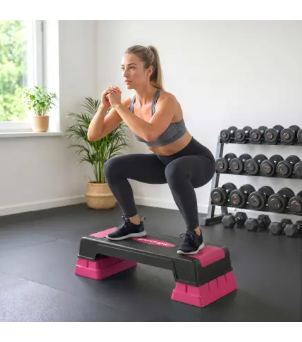 Step de Aeróbic Step para Fitness con Altura Ajustable de 12/17,5/22,5 cm Carga 250 kg para Casa Gimnasio Rosa