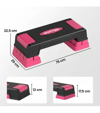 Step de Aeróbic Step para Fitness con Altura Ajustable de 12/17,5/22,5 cm Carga 250 kg para Casa Gimnasio Rosa