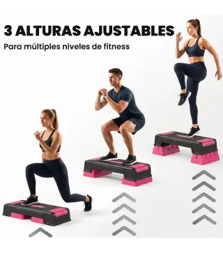 Step de Aeróbic Step para Fitness con Altura Ajustable de 12/17,5/22,5 cm Carga 250 kg para Casa Gimnasio Rosa